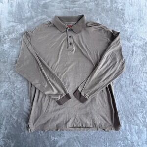 Axis Mens XL Long Sleeve Polo Shirt Brown Tan Micro Check 100% Cotton Knit Korea